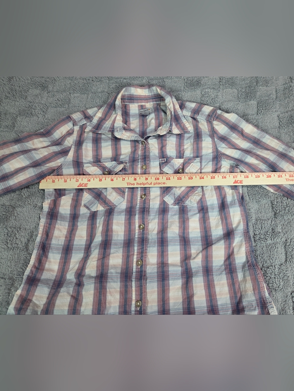 Carhartt Girls Plaid Button-Down Shirt in Pink and Blue Size S - Picture 9 of 16